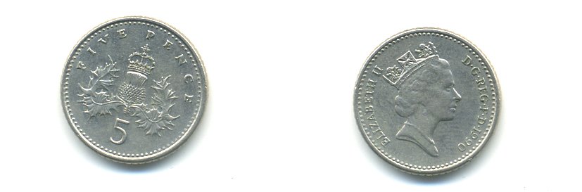 Великобритания 5 пенсов 1990 Елизавета II (1952-2022) KM 937b, Spink 4372 (D4) медно-никель 59-546