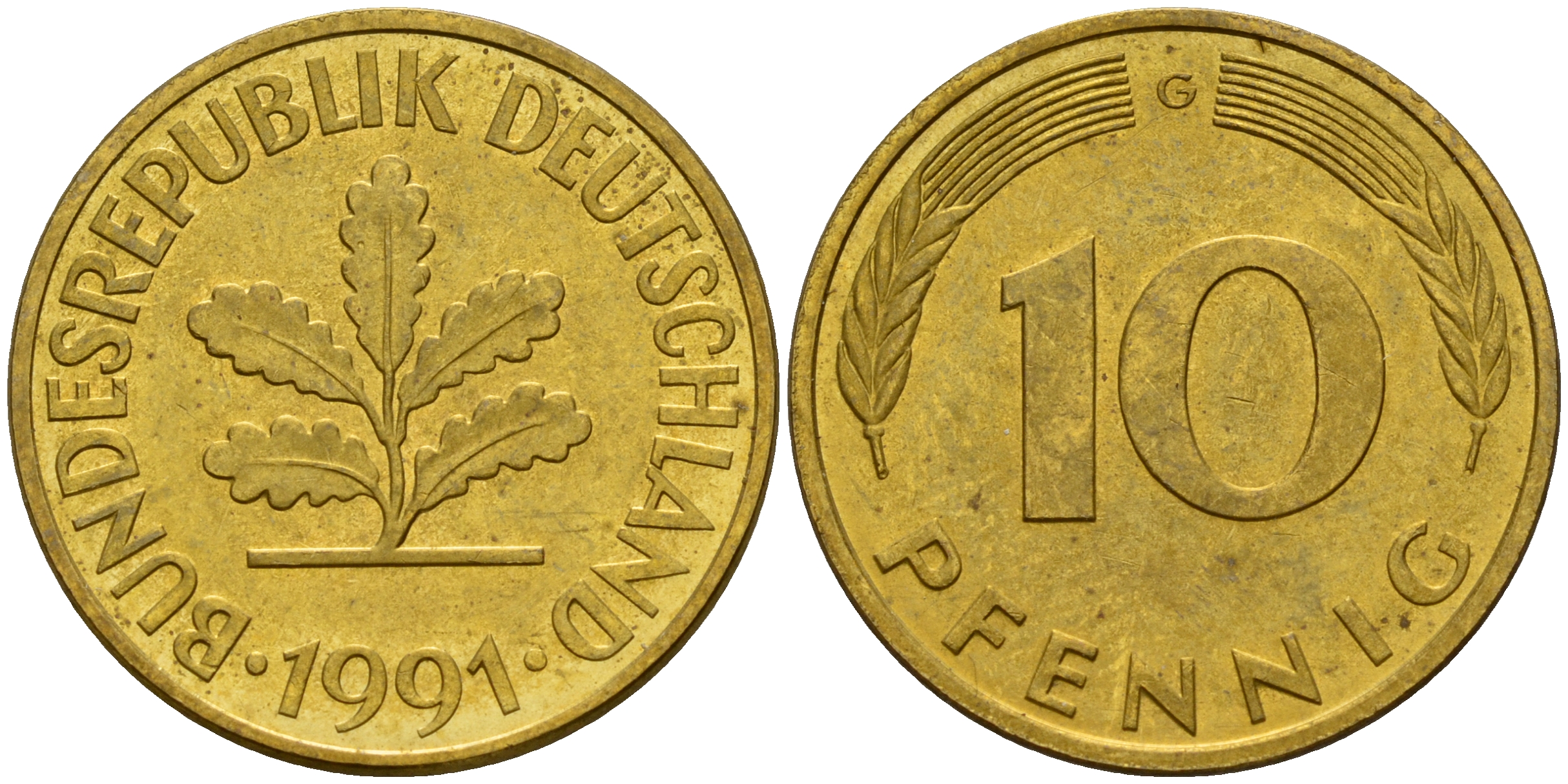 ФРГ 10 пфеннигов 1991 G J. 383, KM 108 сталь плакированная латунью    4603-635