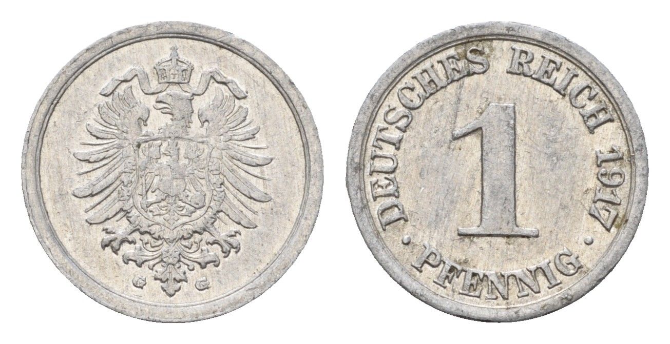 Германия 1 пфенниг 1917 G, Вильгельм II (1888-1918) KM 24, J. 300 алюминий 4630-1028