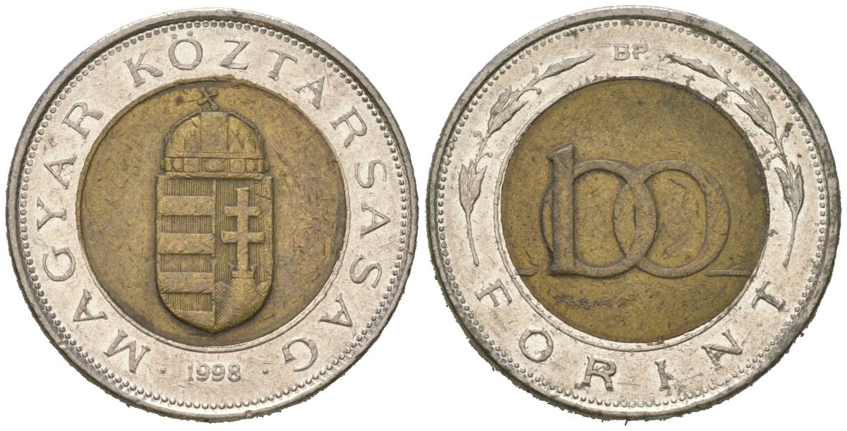 Венгрия 100 форинтов 1998 BP KM 721 биметалл 4612-1127
