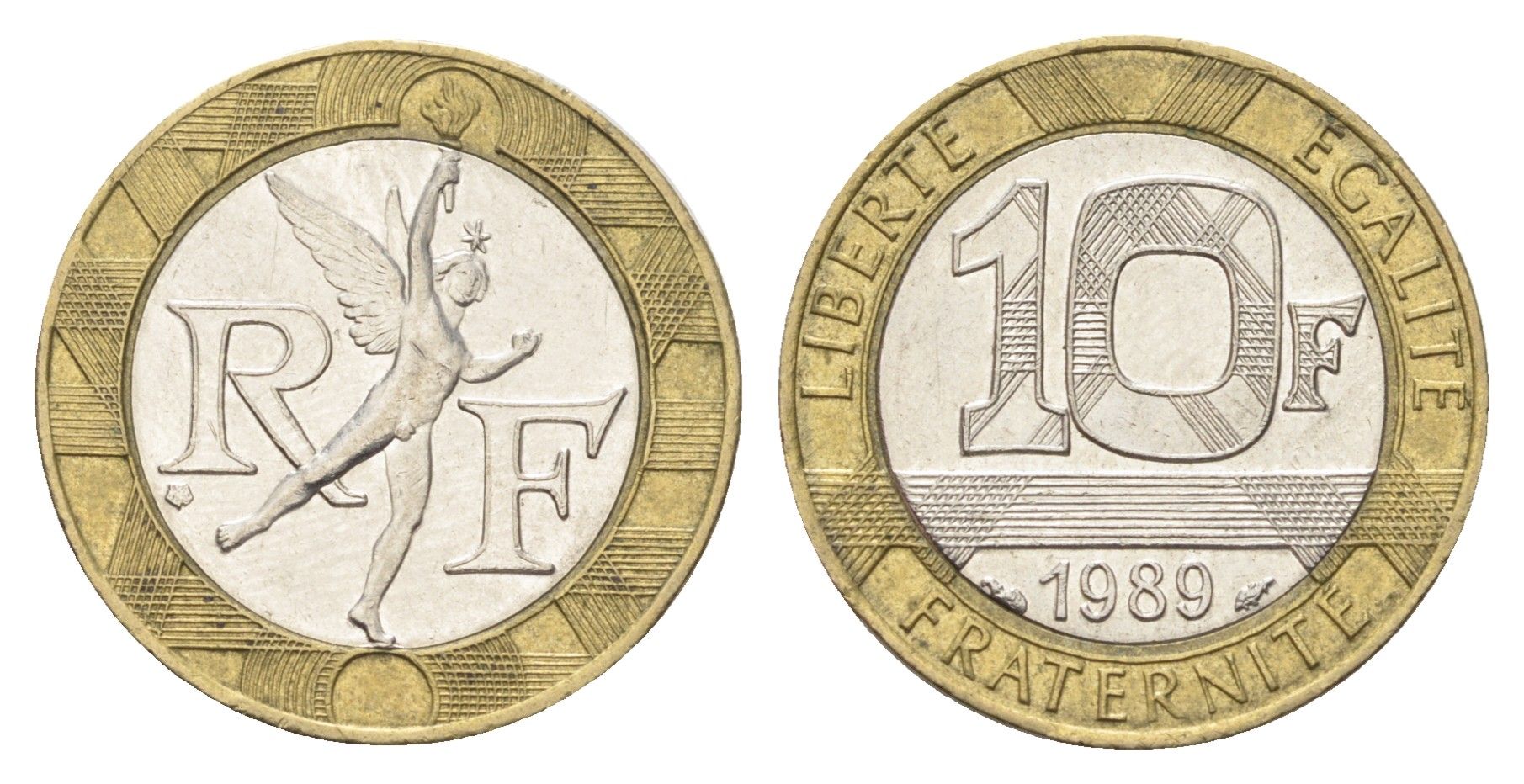 Франция 10 франков 1989 тип гений Бастилии KM 964.1, Le Franc 375.3 биметалл 4704-512