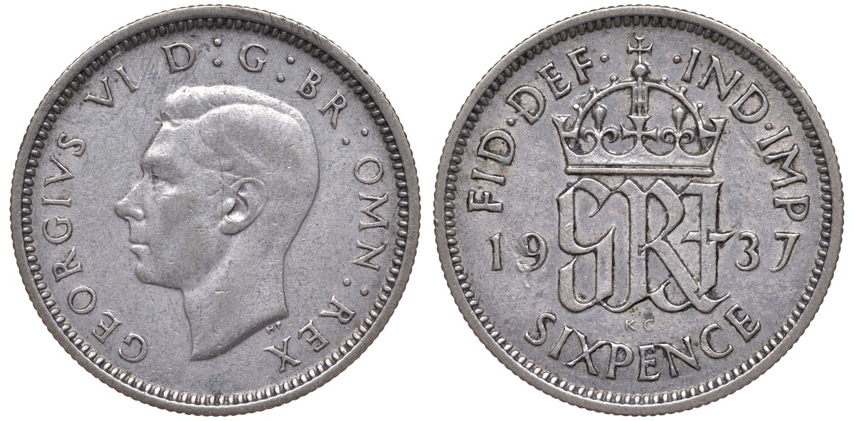 Великобритания 6 пенсов 1937 Георг VI (1936-1952) KM 852, Spink 4084 серебро 4124-735