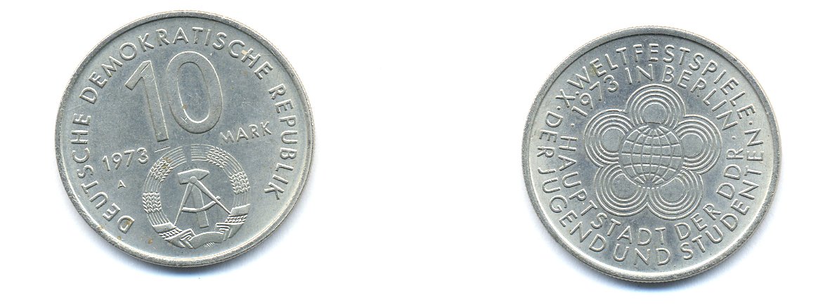 ГДР 10 марок 1973 A, фестиваль молодежи и студентов 1973 года в Берлине KM 44, J. 1545 медно-никель 3333-144