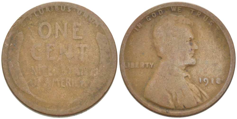 США 1 цент 1918 Авраам Линкольн KM 132 бронза 3309-1232