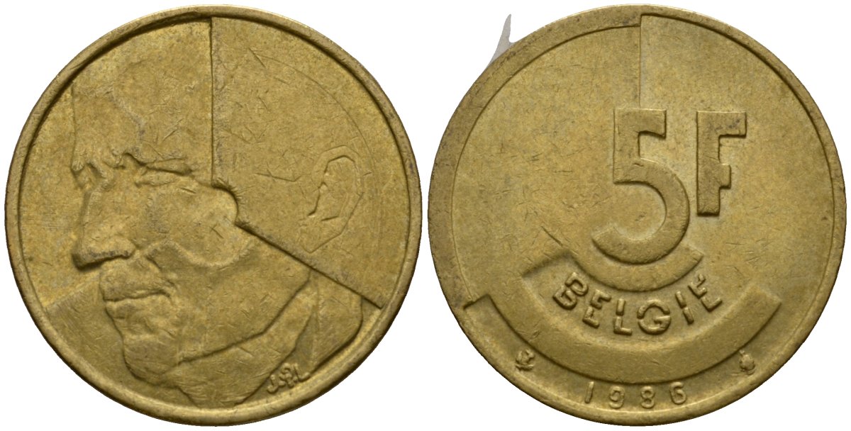 Бельгия 5 франков 1986 Belgie KM 164 алюминиевая бронза 4601-643