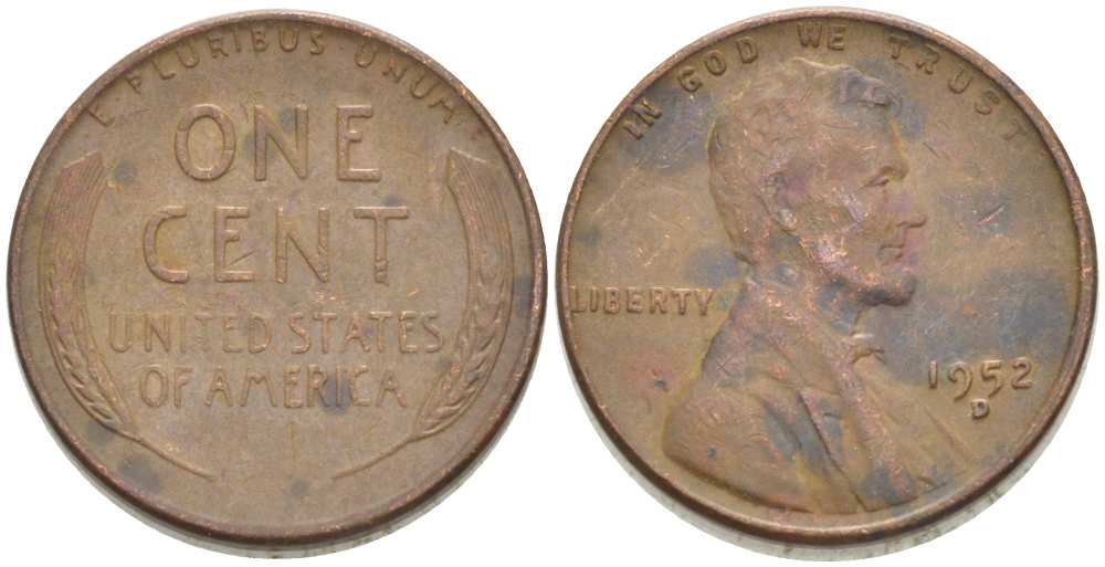 США 1 ЦЕНТ 1952 D, ЛИНКОЛЬН KM А132 медь цинк 218-241