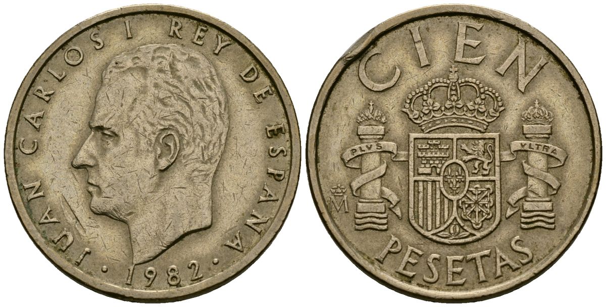 Испания 100 песет 1982 Король Хуан Карлос I (1975 - 2014) KM 826 алюминиевая бронза 4586-116