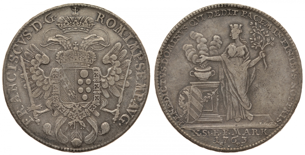 Нюрнберг 1 талер 1763 SF KM 339, Dav. 2488, Kellner 340 серебро 00-000-00