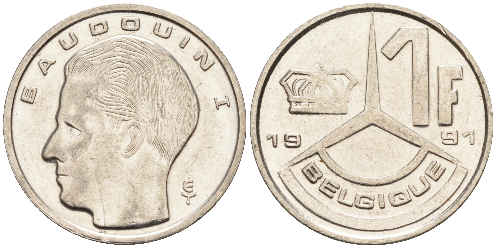 Бельгия 1 франк 1991 BELGIQUE KM 170 железо плакированное никелем    4594-565