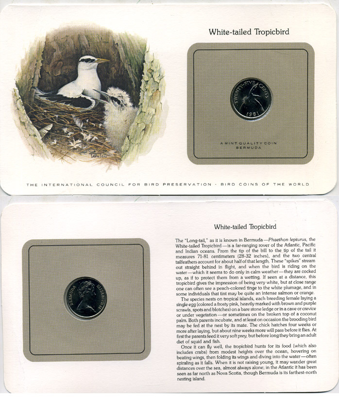 Бермудские острова 25 ЦЕНТОВ 1981 СЕРИЯ МОНЕТЫ МИРА С ИЗОБРАЖЕНИЕМ ПТИЦ, В ОРИГИНАЛЬНОМ БУКЛЕТЕ С ОПИСАНИЕМ KM 18 медно-никель UNC 5121-30