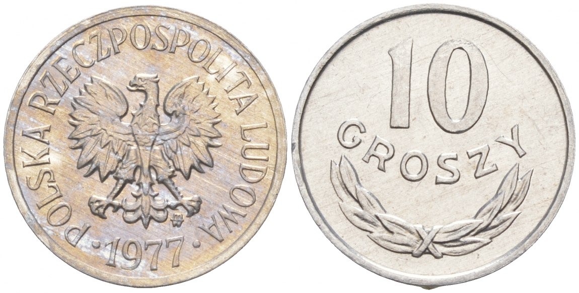 ПОЛЬША 10 ГРОШЕЙ 1977 MW KM АА47 алюминий UNC 99-856