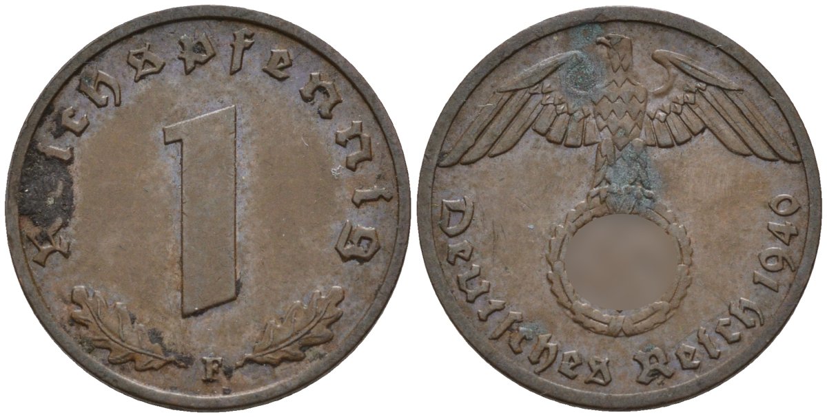 Германия 1 рейхспфенниг 1940 F KM 89, J. 361 бронза 4147-1233