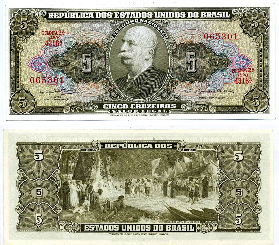 БРАЗИЛИЯ 5 КРУЗЕЙРО 1964 ПОДПИСЬ 14, СЕРИЯ 4316 Pick 176d бумага аUNC 7198-14-2