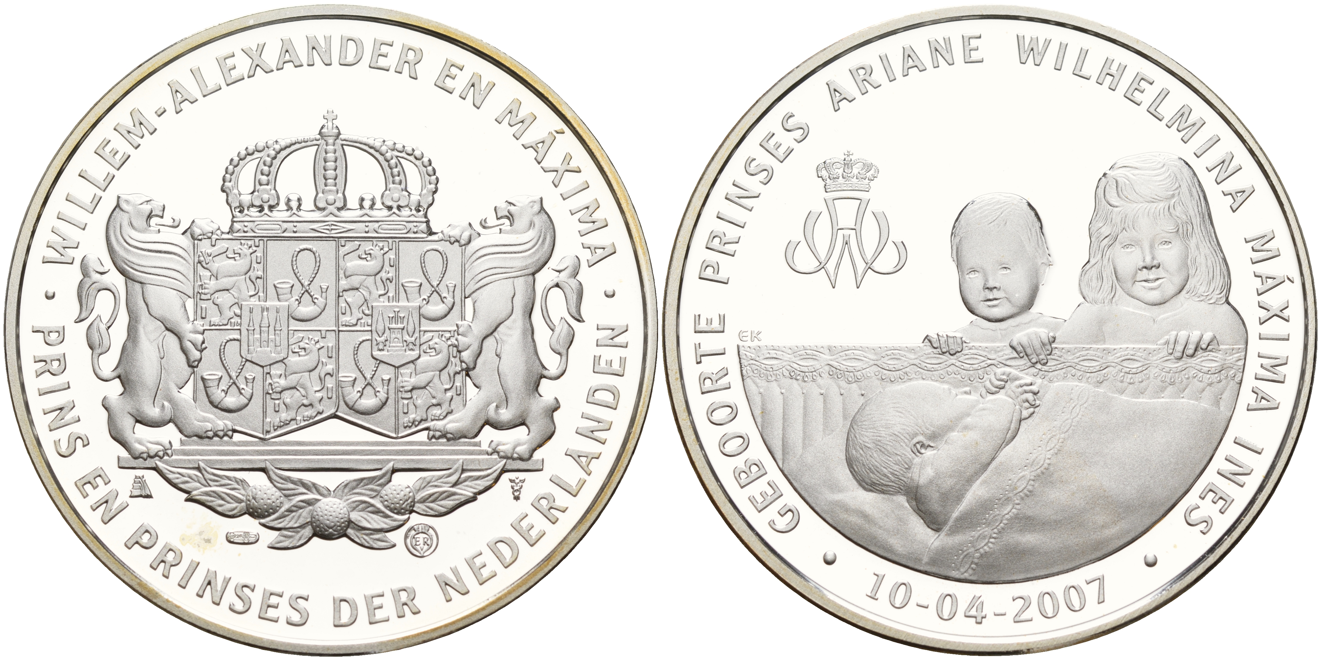 Нидерланды медаль 2007 на рождение принцессы Арианы Нидерландской, вес 25 грамм серебро PROOF 06-266-14