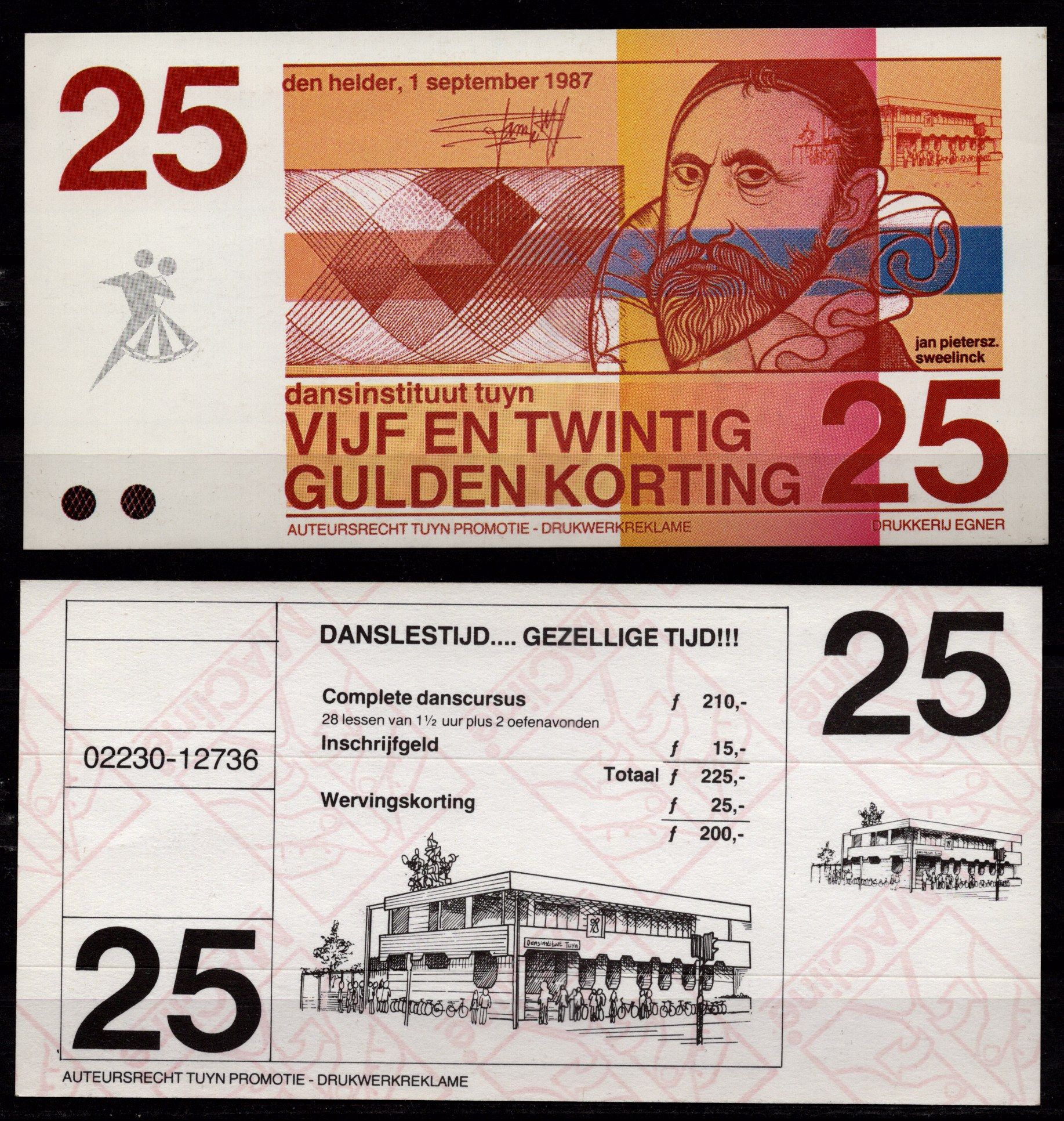 Нидерланды 1987 рекламный купон на скидку в танцевальной школе "Dansinstituut Tuyn" картон 7457-3-1-2