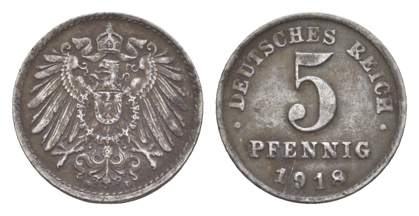 Германия 5 пфеннигов 1918 D KM 19, J. 297 железо 4164-365