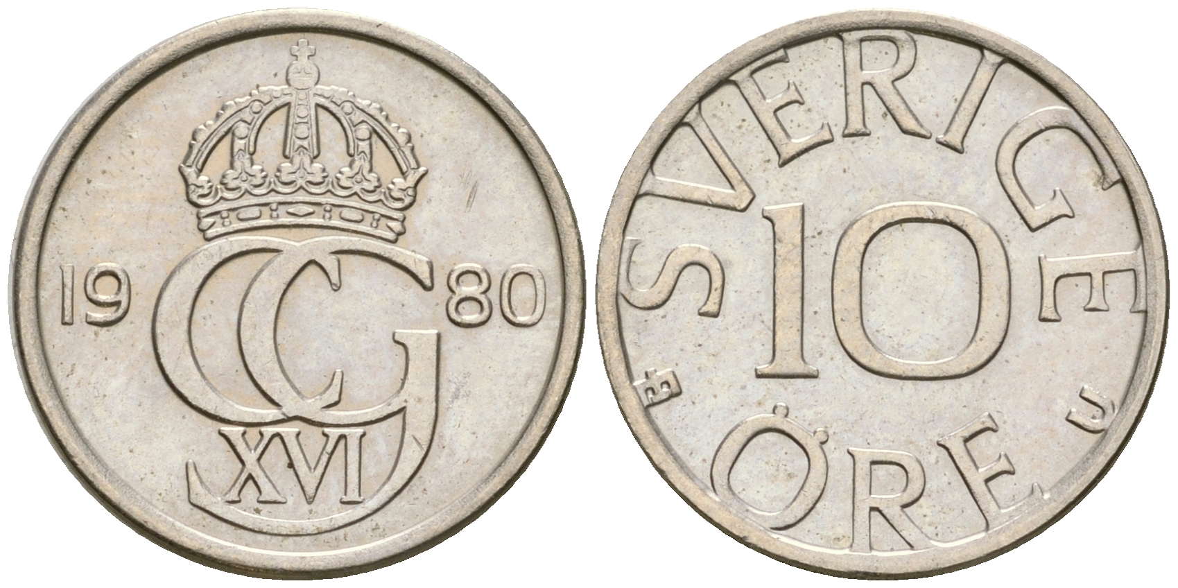 Швеция 10 эре 1980 Карл XVI Густав (1973- ) KM 850 медно-никель 4364-3627