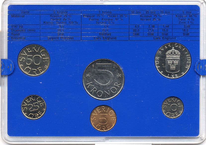 Швеция набор монетного двора из 6 монет 1980 в пластике, Карл XVI Густав (1973- ) KM MS15 UNC 4-3-6-127