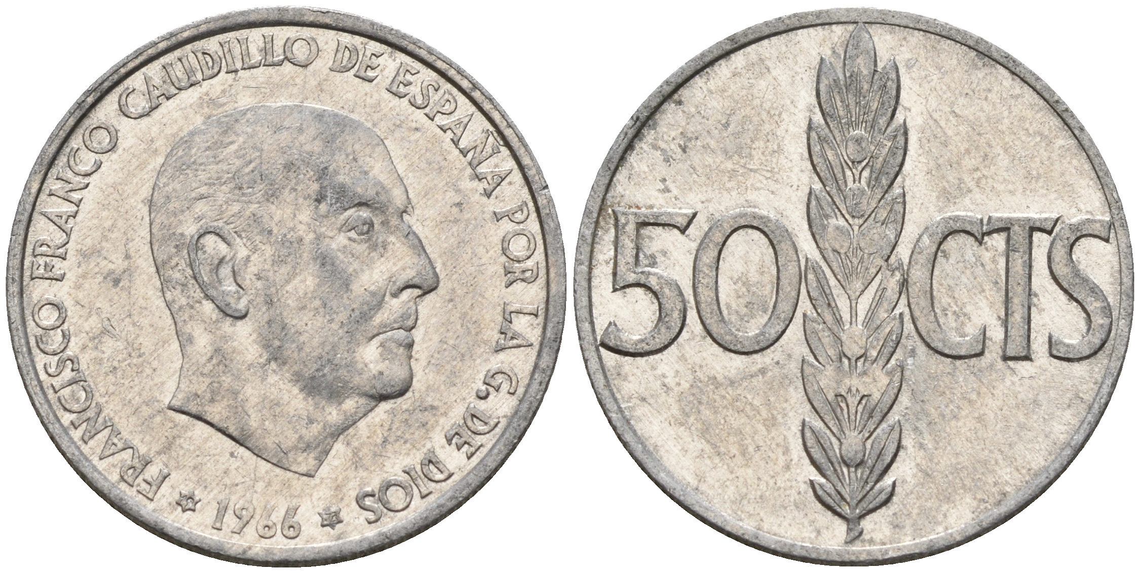 Испания 50 сентимо 1966 (73) Франсиско Франко (1939-1975) KM 795 алюминий    4152-1118