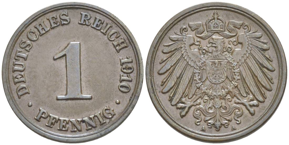 ГЕРМАНИЯ 1 ПФЕННИГ 1910 A KM 10, Jager. 10, Weege 2 медь 4528-1261