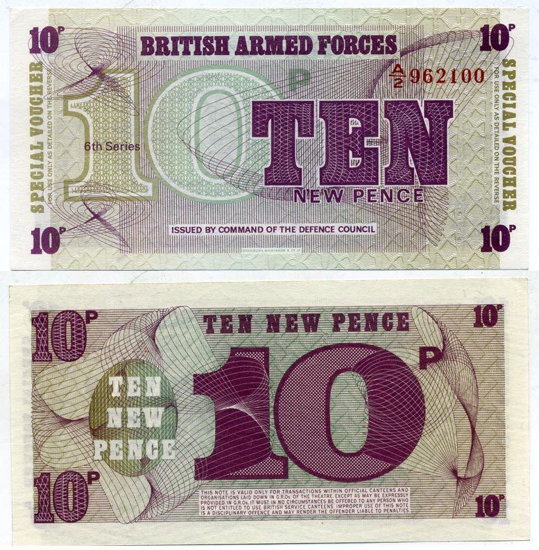 АНГЛИЯ 10 ПЕНСОВ 1972 ДЛЯ ВООРУЖЕННЫХ СИЛ, ШЕСТОЙ ВЫПУСК Pick М 45 бумага UNC (ПРЕСС) 6317-44-1