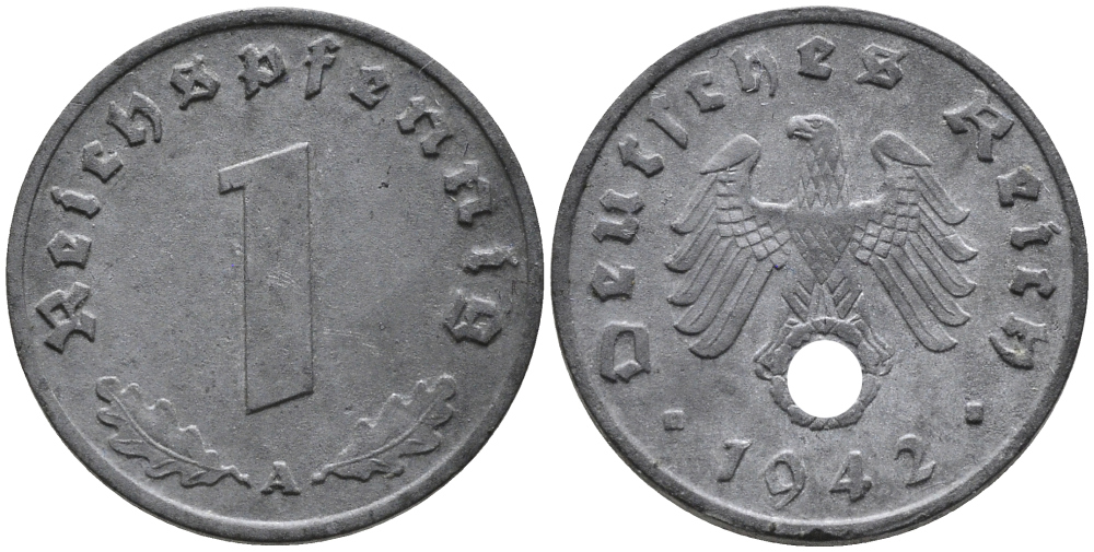ГЕРМАНИЯ 1 РЕЙХСПФЕННИГ 1942 A KM 97, J.369 цинк 96-716