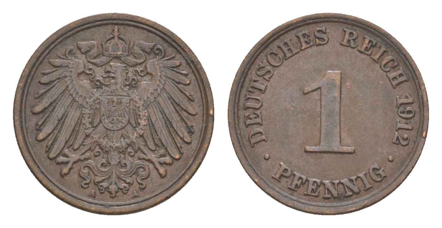 Германия 1 пфенниг 1912 A, Вильгельм II (1888-1918) KM 10, J. 10 медь 4639-1143