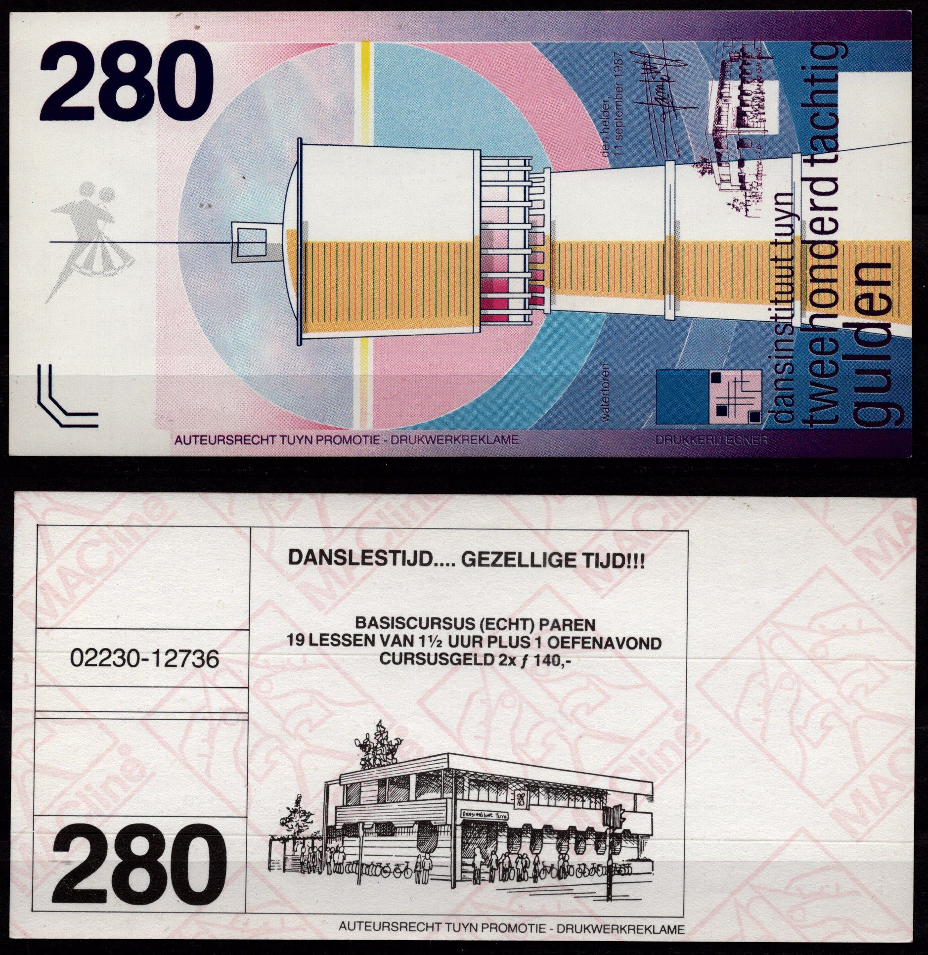 Нидерланды 1987 рекламный купон на скидку в танцевальной школе "Dansinstituut Tuyn" картон 7457-6-3-1