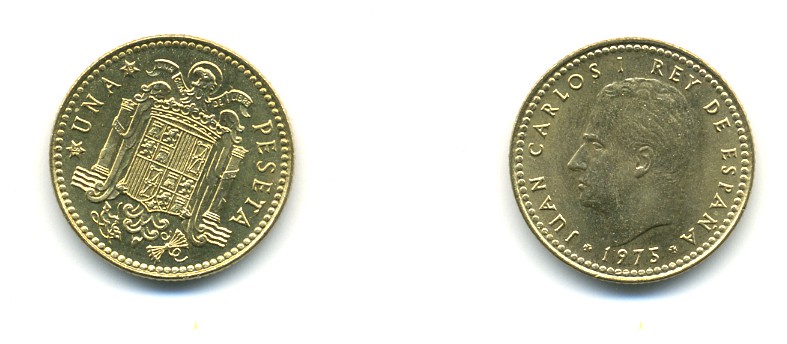 Испания 1 песета 1975 (79) Хуан Карлос I (1975-2014) KM 806 алюминиевая бронза UNC 176-327