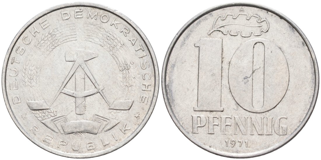 ГДР 10 пфеннигов 1971 А KM 10 алюминий 4571-714