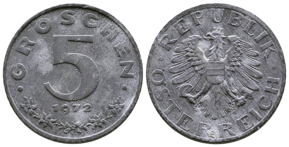 АВСТРИЯ 5 ГРОШЕЙ 1972 KM 2875 цинк 57-552