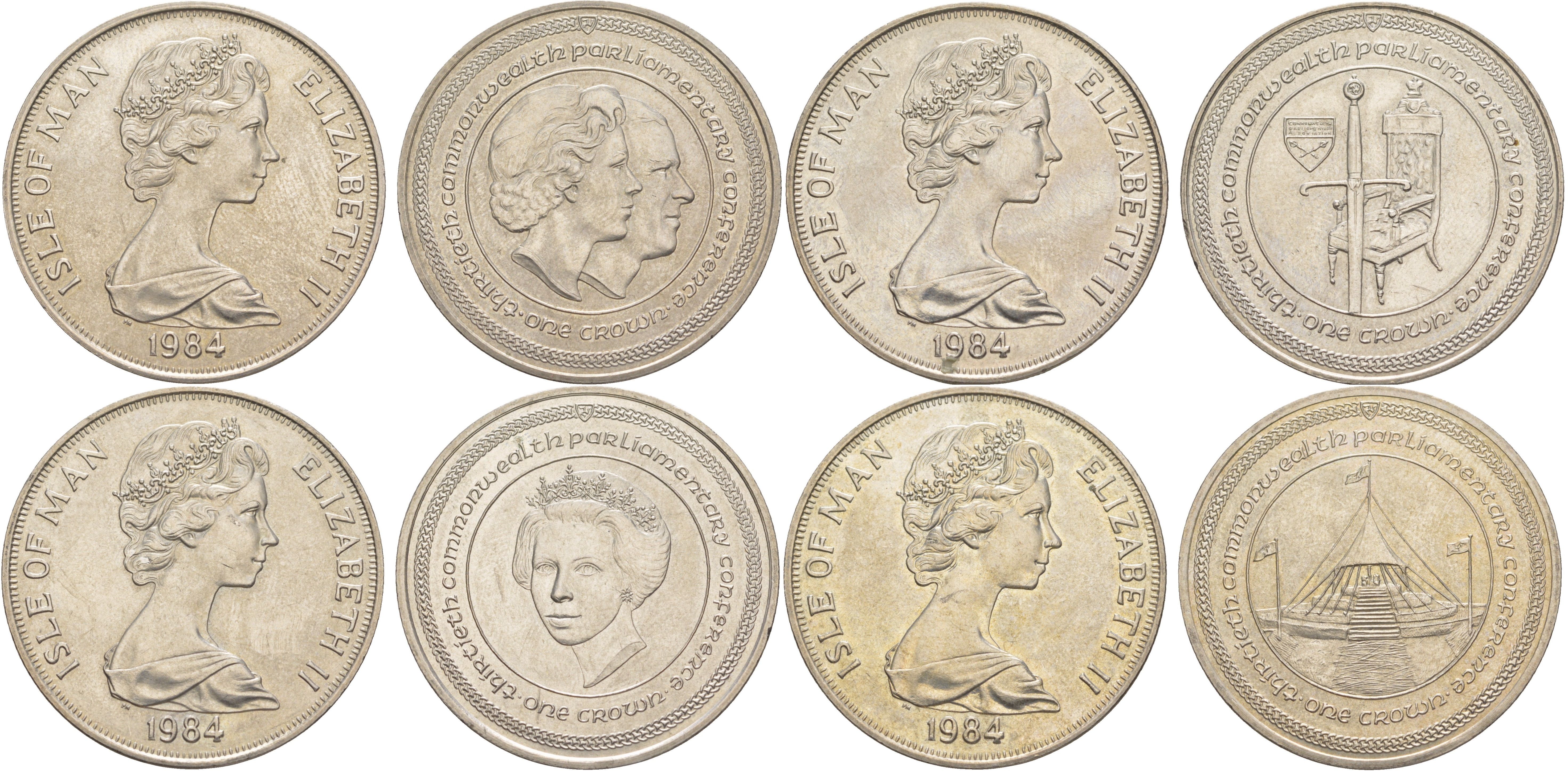 Остров Мэн полный набор из 4 монет (1 крона) 1984 30 лет парламентской конференции стран Британского содружества KM 130, 131, 132 и 133 медно-никель BU 4537-811-814