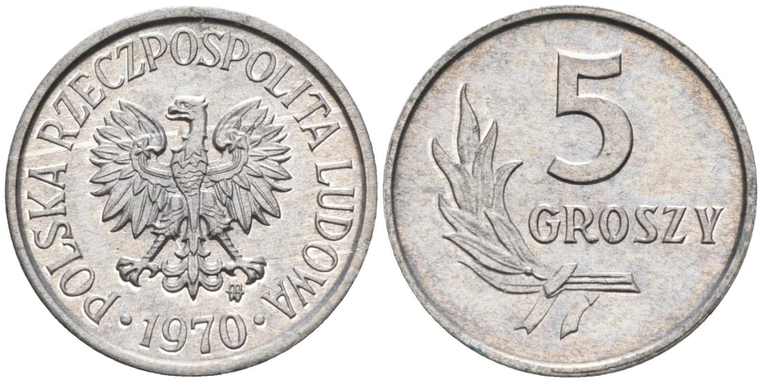 Польша 5 грошей 1970 MW  KM A46, Parchimowicz 204j алюминий UNC 4564-1045