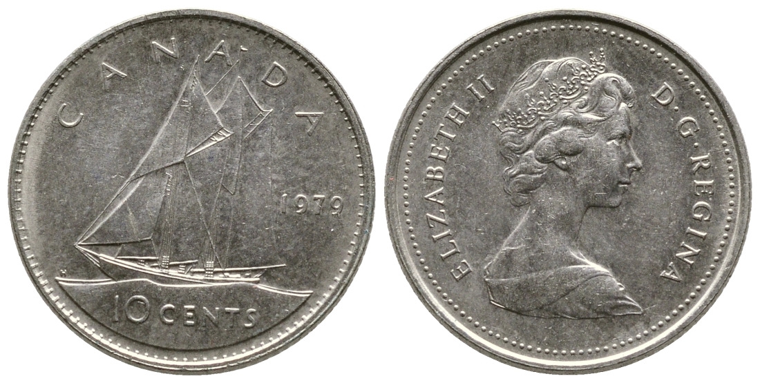 Канада 10 центов 1979 Елизавета II (1952-2022), парусник KM 77.2 никель 179-1053