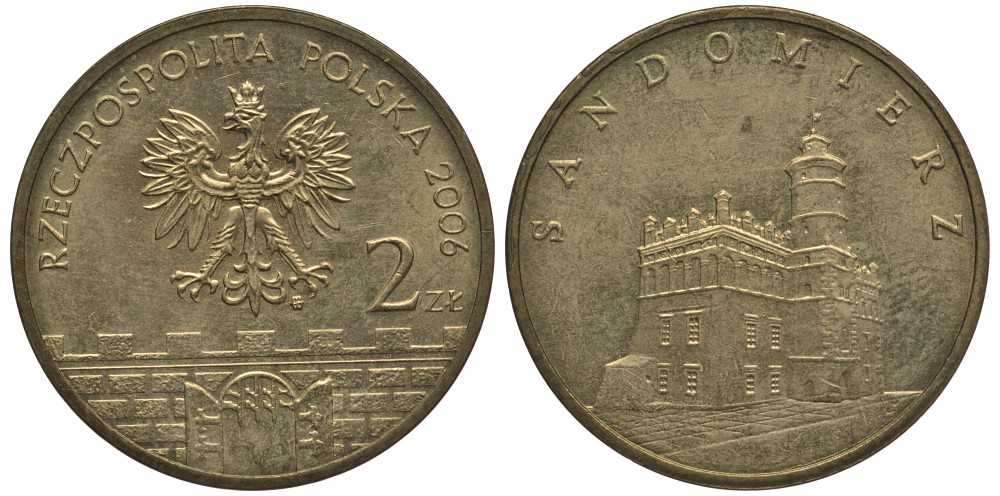 Польша 2 злотых 2006 MW, серия польские города, Сандомир KM 550 латунь 114-235