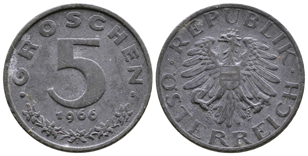 АВСТРИЯ 5 ГРОШЕЙ 1966 KM 2875 цинк 26-1151