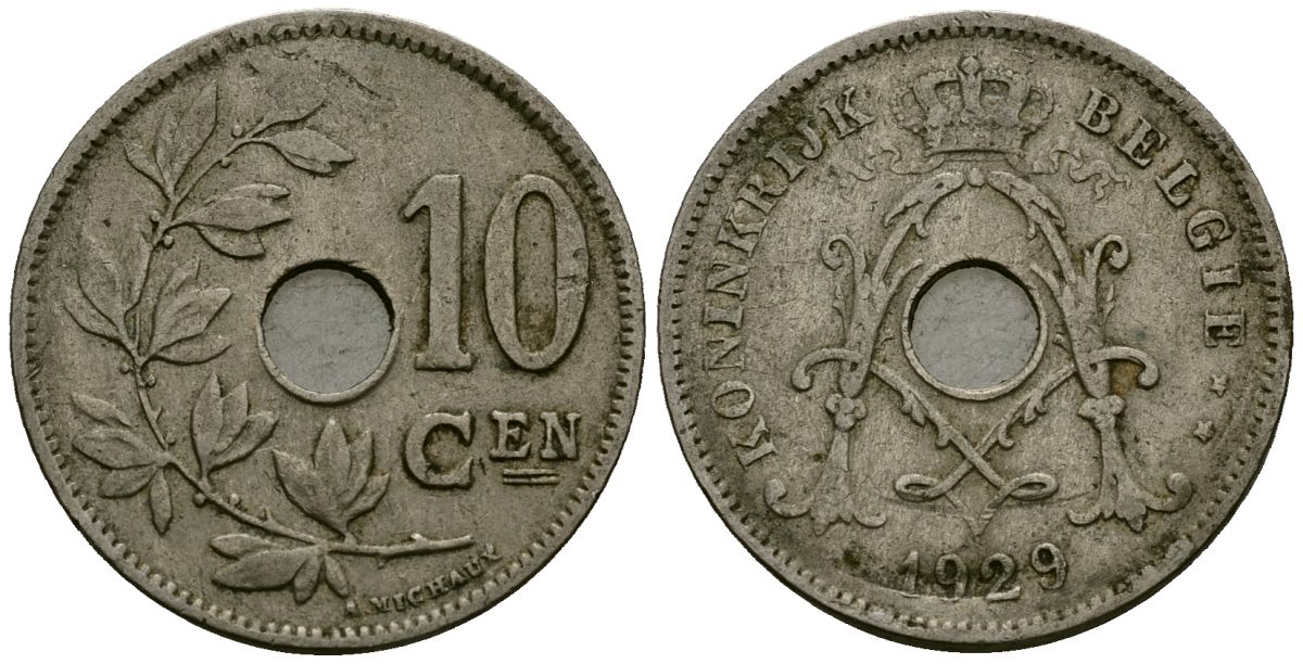 Бельгия 10 сантимов 1929 Belgie KM 86 медно-никель 4182-152