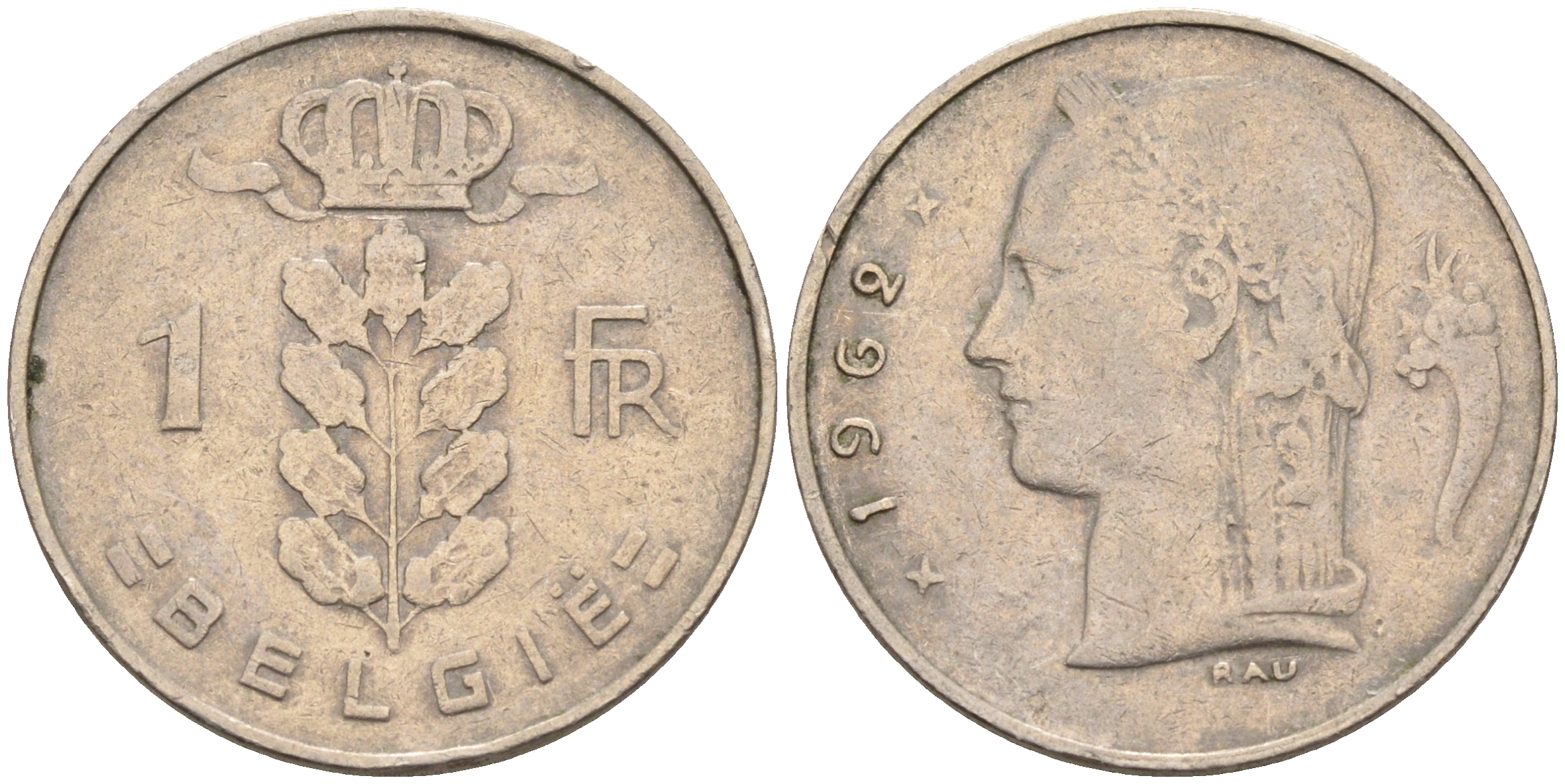 Бельгия 1 франк 1962 Belgie KM 143.1 медно-никель    4592-1241