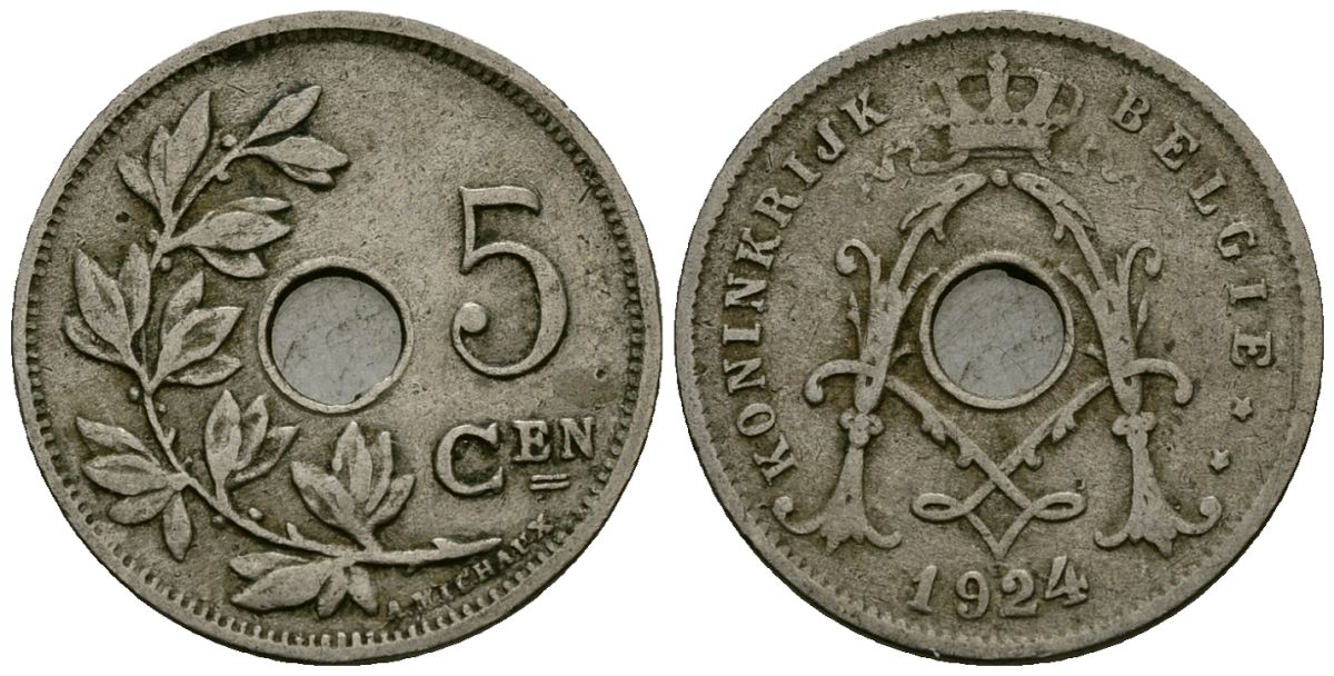 Бельгия 5 сантимов 1924 Belgie KM 67 медно-никель 4173-259