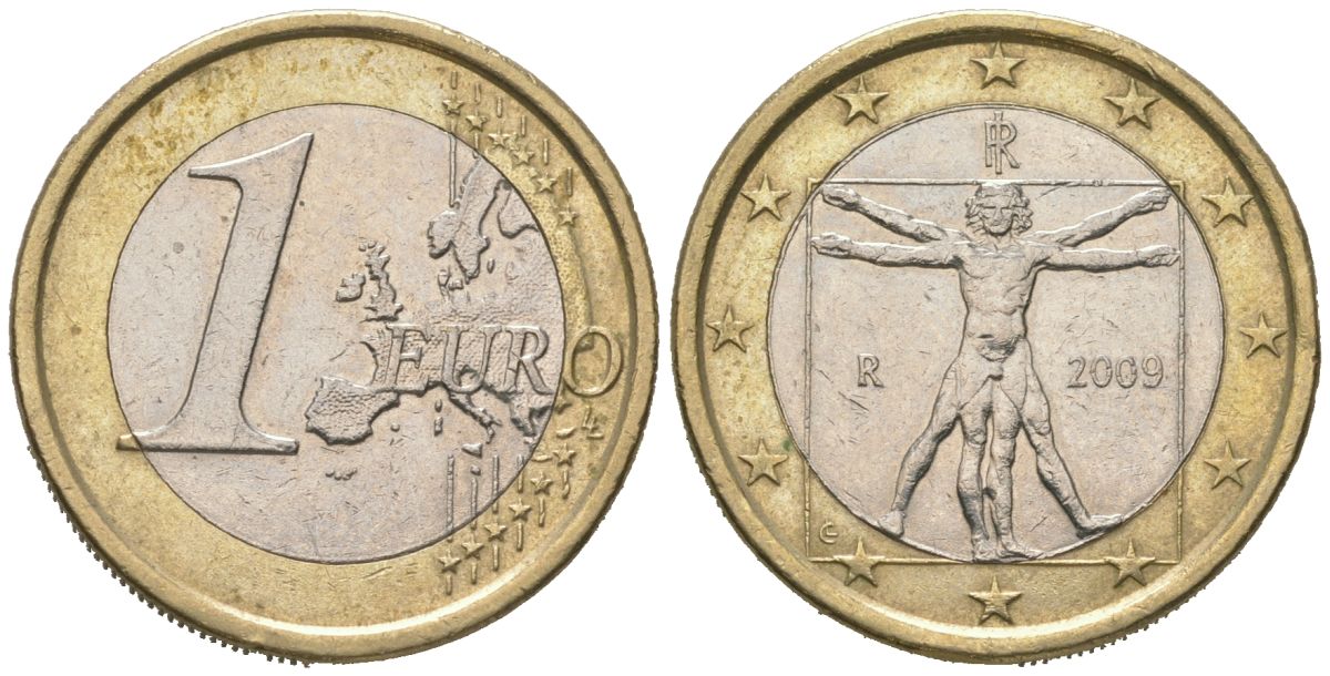 Италия 1 евро 2009 R KM 250 биметалл 4604-1035