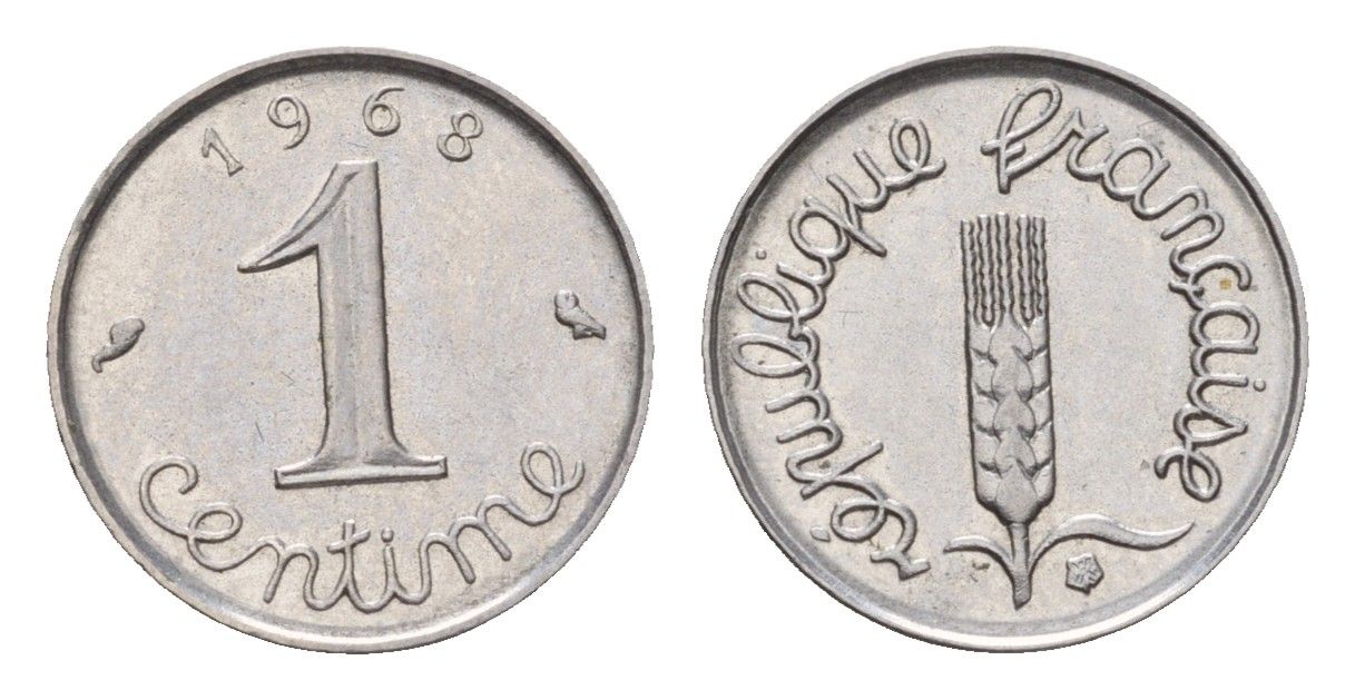 Франция 1 сантим 1968 KM 928, Le Franc 106.15 нержавеющая сталь 188-1233