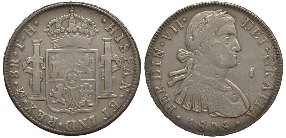 Мексика 8 реалов 1808 TH, Фердинанд VII Испанский (1808-1821) KM 110 серебро 11-273-42