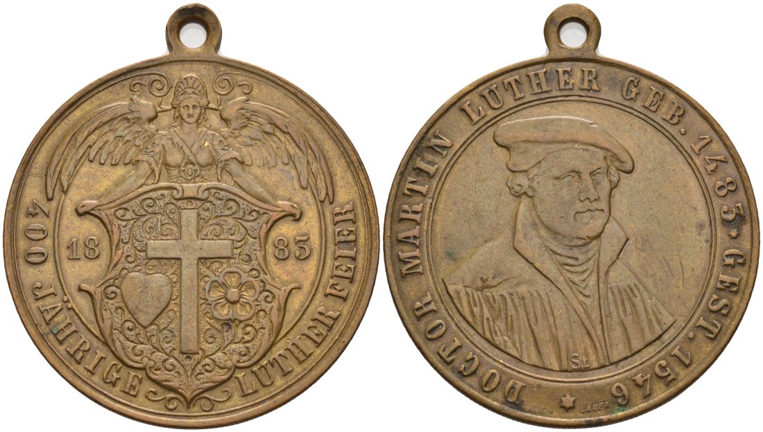 Германия медаль 1883 400 лет со дня рождения МАРТИНА ЛЮТЕРА, реформаТОРА, диаметр 30,5 мм., С УШКОМ ДЛЯ НОШЕНИЯ Whiting 757, Schnell 351 бронза 06-204-22