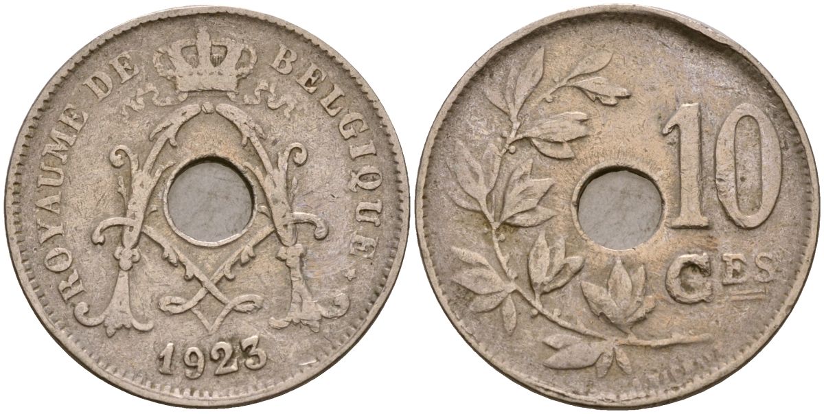Бельгия 10 сантимов 1923 Король Альберт I (1910 - 1934) KM 85 медно-никель 183-411