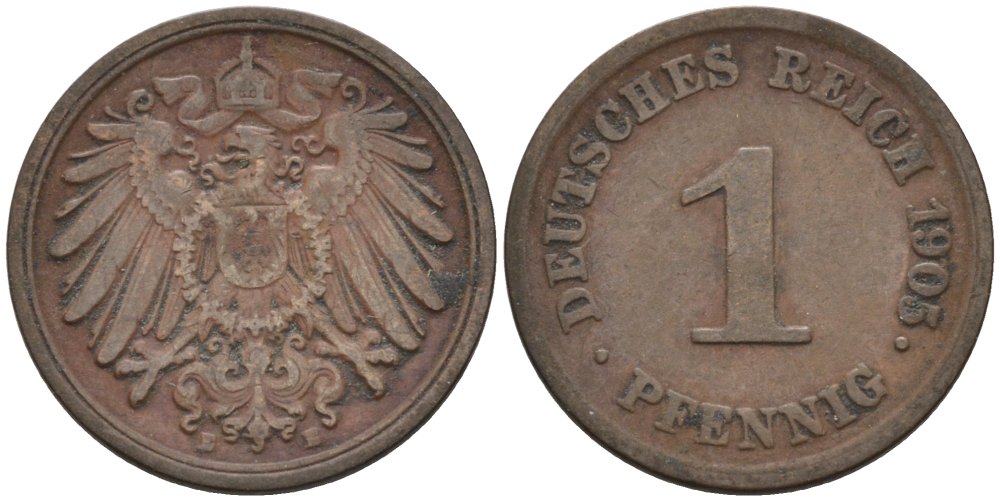 Германия 1 пфенниг 1905 E KM 10, J. 10 медь 4567-1216