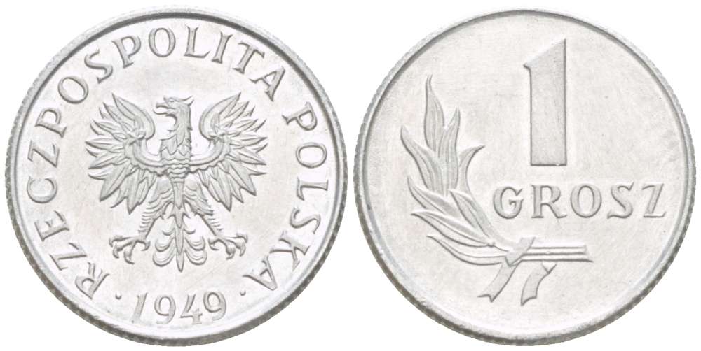 ПОЛЬША 1 ГРОШ 1949 MW KM 39 алюминий 4516-738