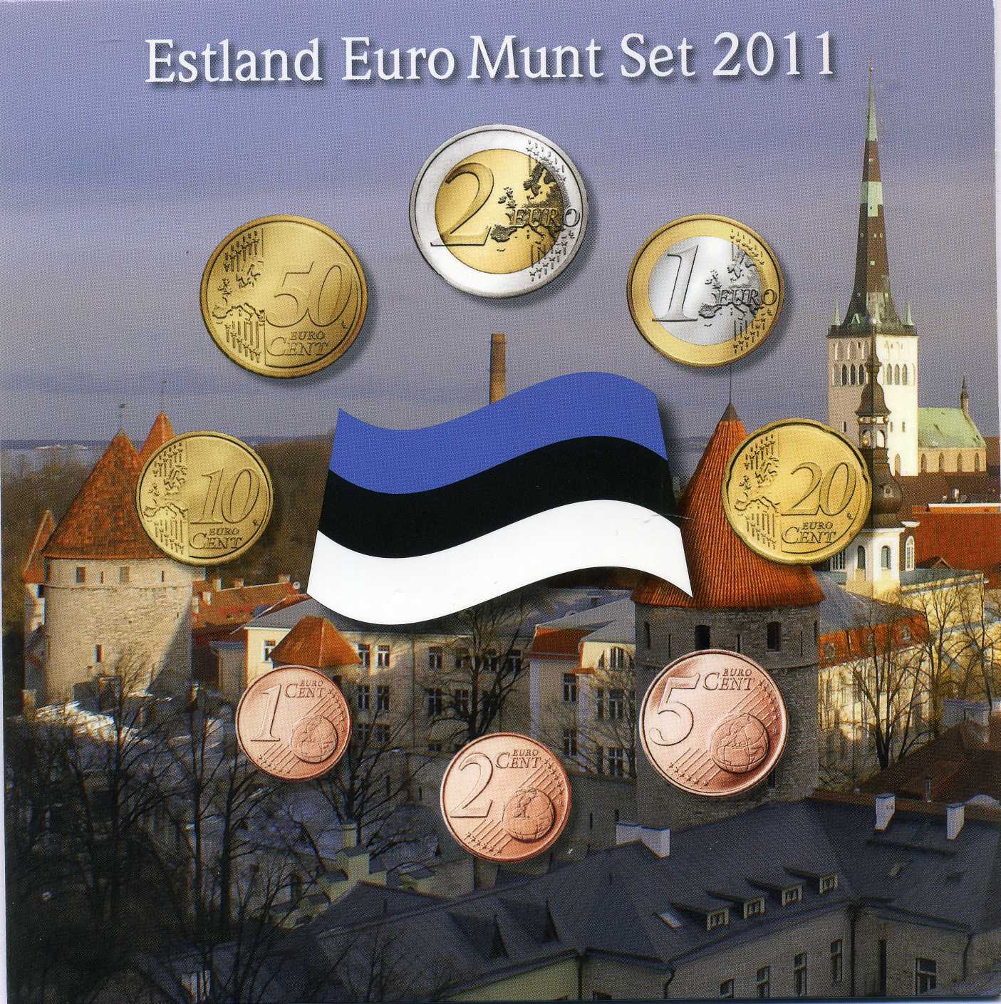 Эстония набор из 8 евромонет + жетон 2011 в красочном буклете  биметалл  UNC  1-6-1-12