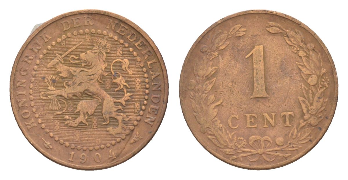 Нидерланды 1 цент 1904 Вильгельмина (1890-1948) KM 132 бронза 73-222
