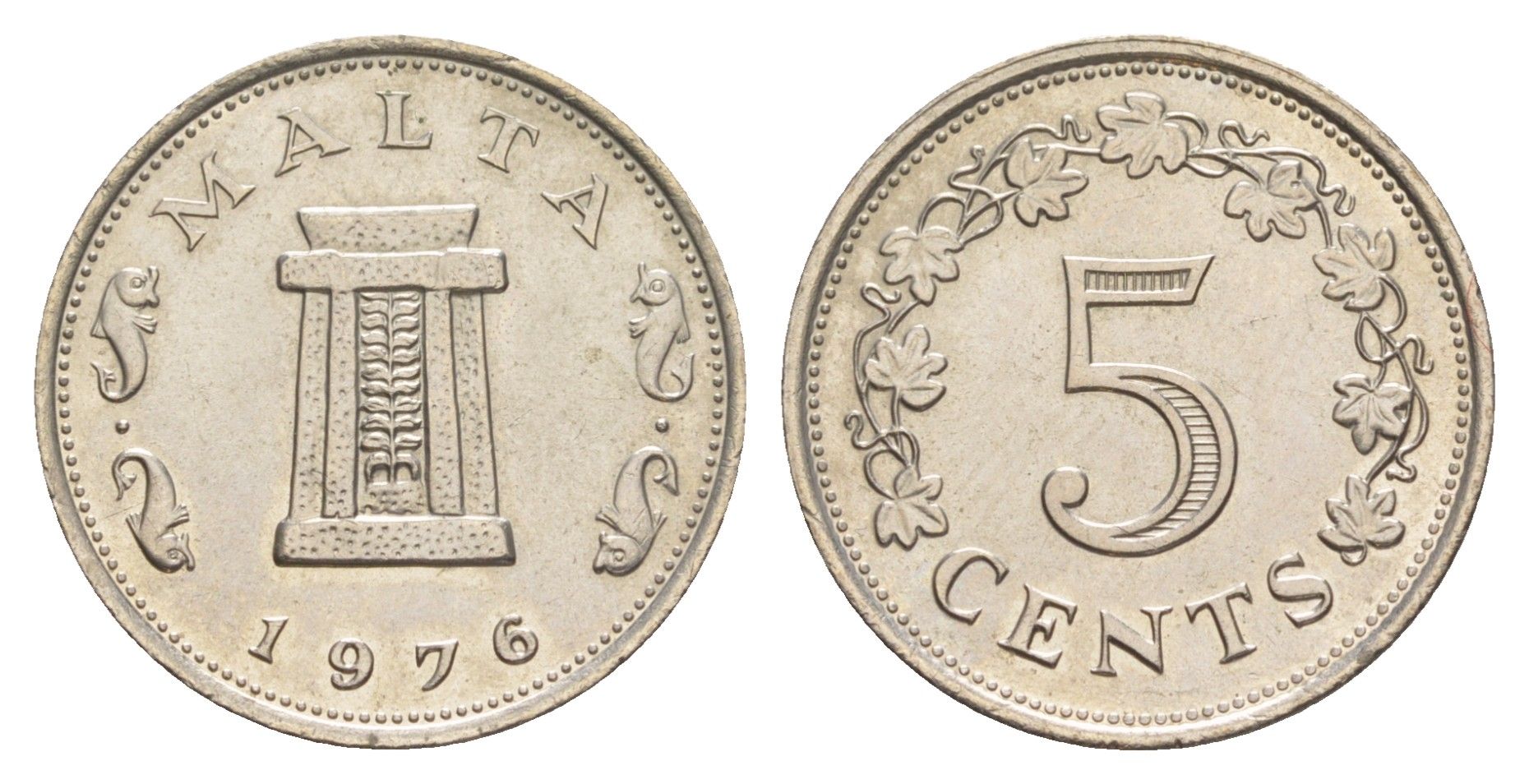 Мальта 5 центов 1976 Ритуальный алтарь в храме Хаджар-Ким KM 10 медно-никель UNC 4648-1052