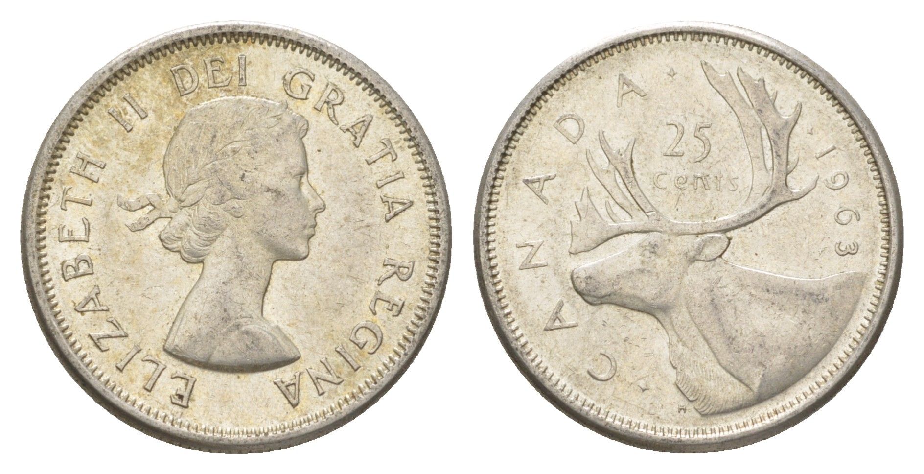 Канада 25 центов 1963 Елизавета II (1952-2022), олень KM 52 серебро 4622-841